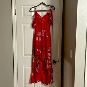 Red floral high low dress